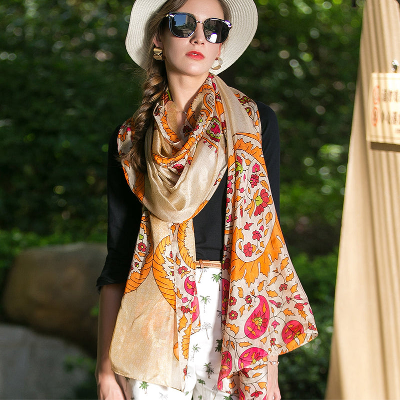 Anyyou 100% Mulberry Silk Gray Long Scarf Luxury Brand Women Beach Shawl Wear Swimwear Pashimina Face Shield Foulard