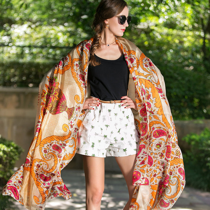 Anyyou 100% Mulberry Silk Gray Long Scarf Luxury Brand Women Beach Shawl Wear Swimwear Pashimina Face Shield Foulard