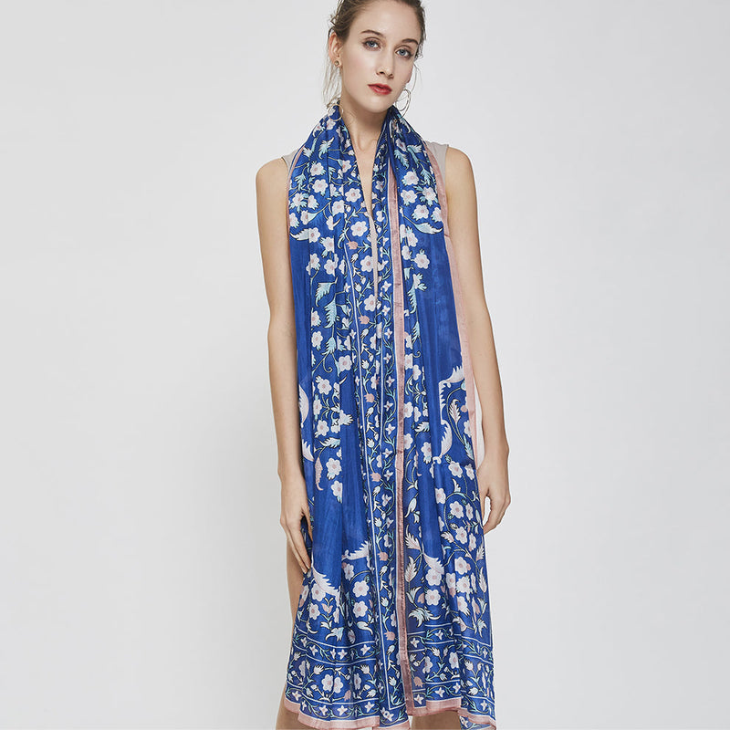 Anyyou 100% Mulberry Silk Ocean Blue Long Scarf Luxury Brand Women Beach Shawl Wear Swimwear Pashimina Face Shield Foulard