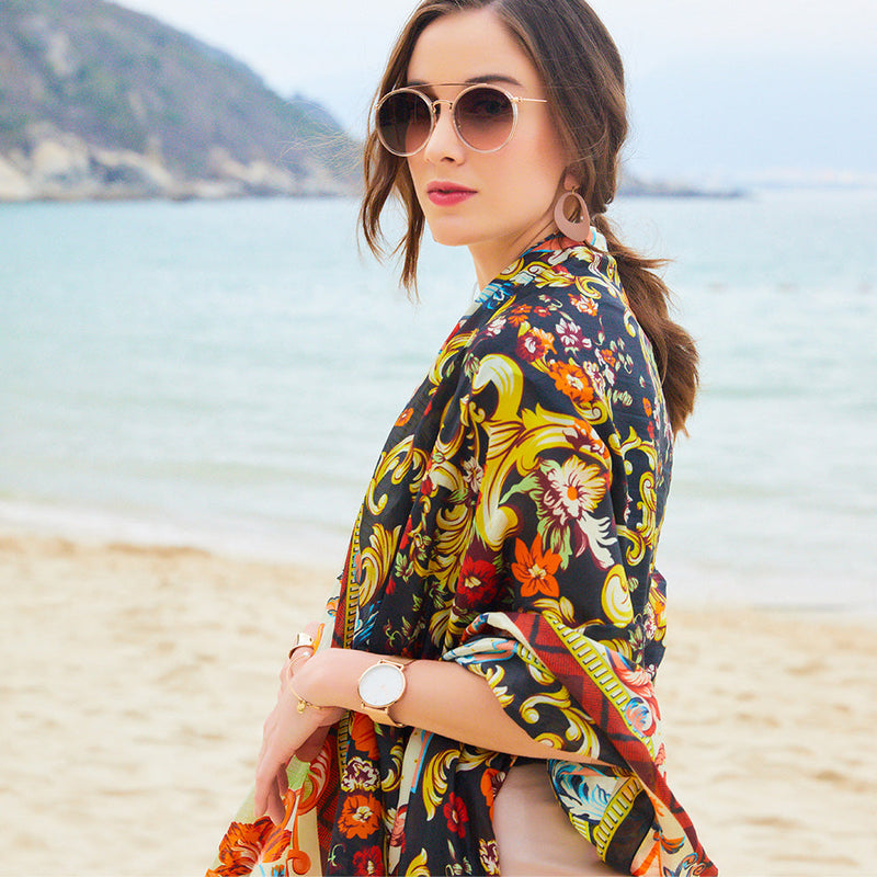 Anyyou 100% Mulberry Silk Multicolor Long Scarf Luxury Brand Women Beach Shawl Wear Swimwear Pashimina Face Shield Foulard