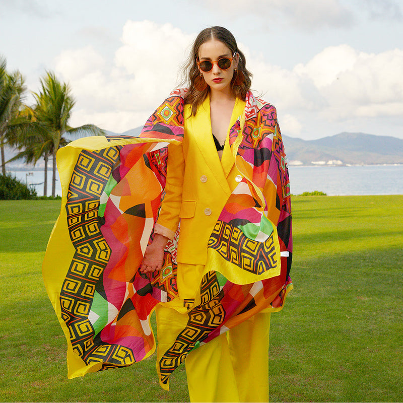 Anyyou 100% Mulberry Silk Butter Yellow Long Scarf Luxury Brand Women Beach Shawl Wear Swimwear Pashimina Face Shield Foulard