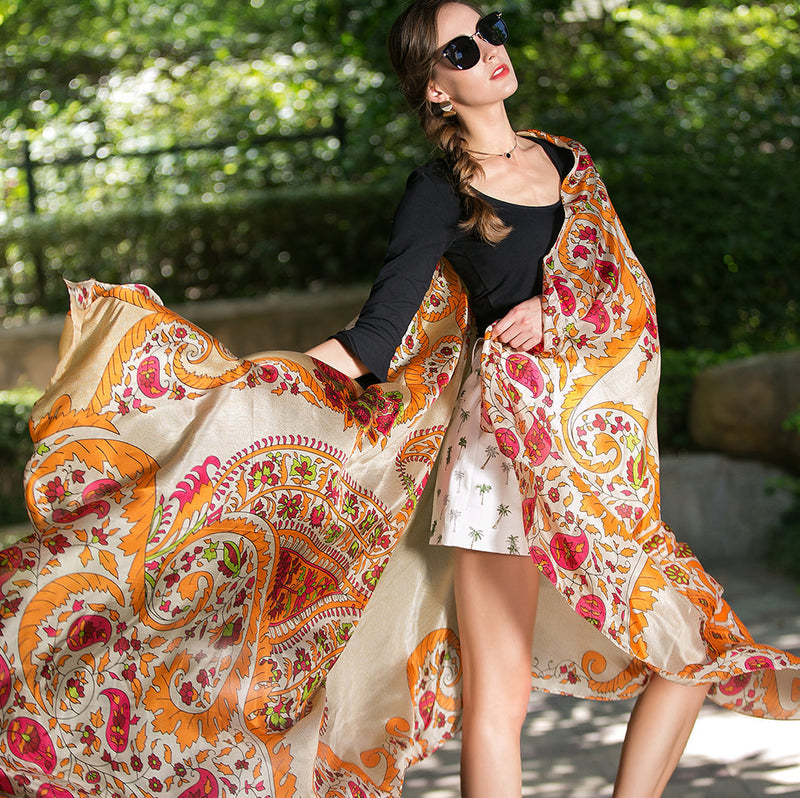 Anyyou 100% Mulberry Silk Gray Long Scarf Luxury Brand Women Beach Shawl Wear Swimwear Pashimina Face Shield Foulard