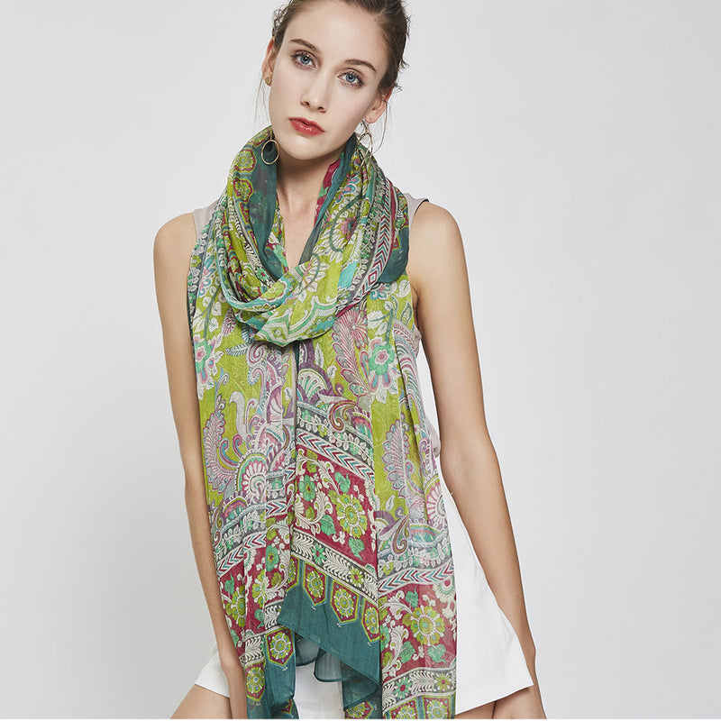 Anyyou 100% Mulberry Silk Green Long Scarf Luxury Brand Women Beach Shawl Wear Swimwear Pashimina Face Shield Foulard
