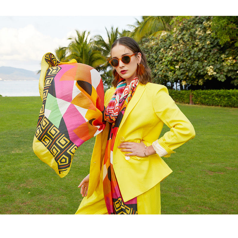 Anyyou 100% Mulberry Silk Butter Yellow Long Scarf Luxury Brand Women Beach Shawl Wear Swimwear Pashimina Face Shield Foulard