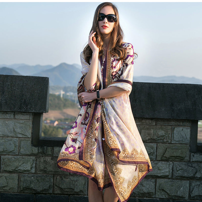 Anyyou 100% Mulberry Silk Mixcolor Long Scarf Luxury Brand Women Beach Shawl Wear Swimwear Pashimina Face Shield Foulard