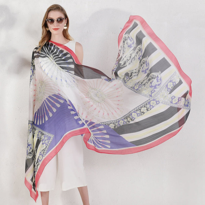 Anyyou 100% Mulberry Silk Off White Long Scarf Luxury Brand Women Beach Shawl Wear Swimwear Pashimina Face Shield Foulard