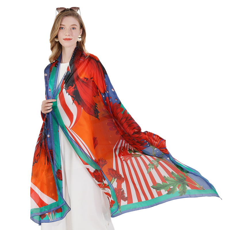 Anyyou 100% Mulberry Silk Red Long Scarf Luxury Brand Women Beach Shawl Wear Swimwear Pashimina Face Shield Foulard