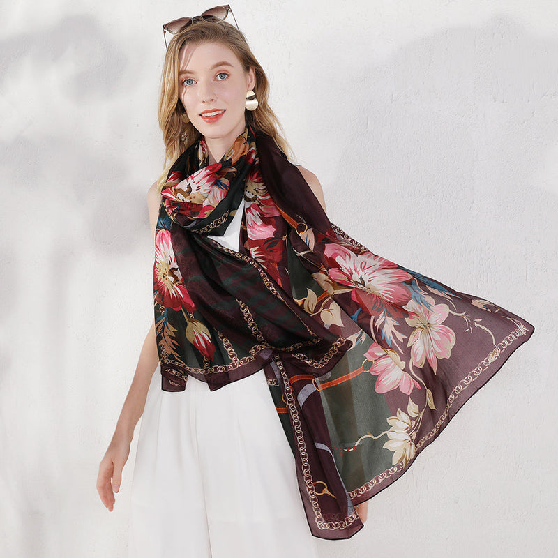 Anyyou 100% Mulberry Silk Brown Long Scarf Luxury Brand Women Beach Shawl Wear Swimwear Pashimina Face Shield Foulard