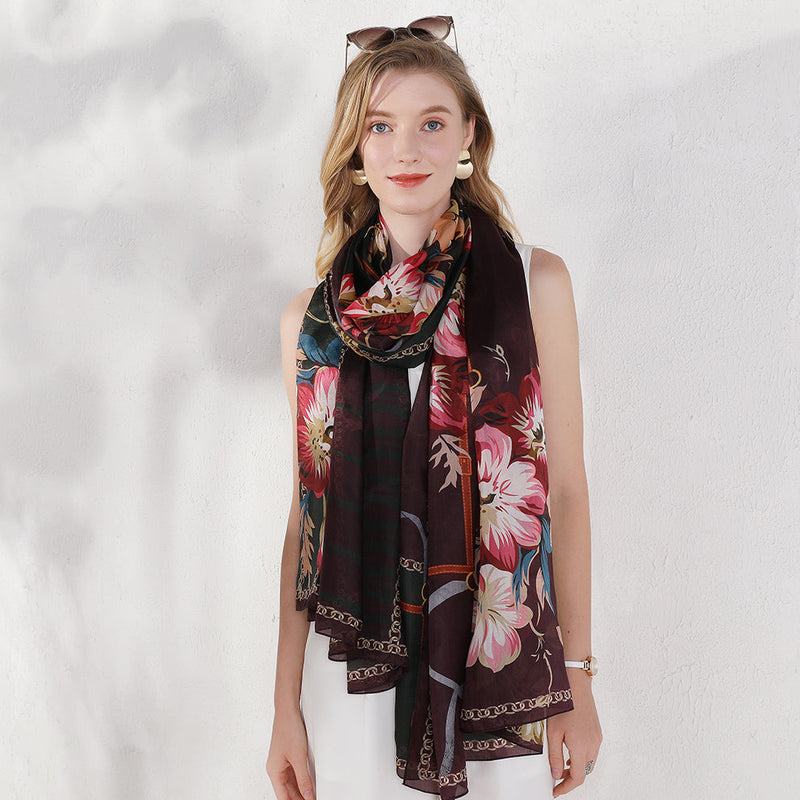 Anyyou 100% Mulberry Silk Brown Long Scarf Luxury Brand Women Beach Shawl Wear Swimwear Pashimina Face Shield Foulard