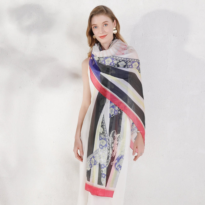 Anyyou 100% Mulberry Silk Off White Long Scarf Luxury Brand Women Beach Shawl Wear Swimwear Pashimina Face Shield Foulard