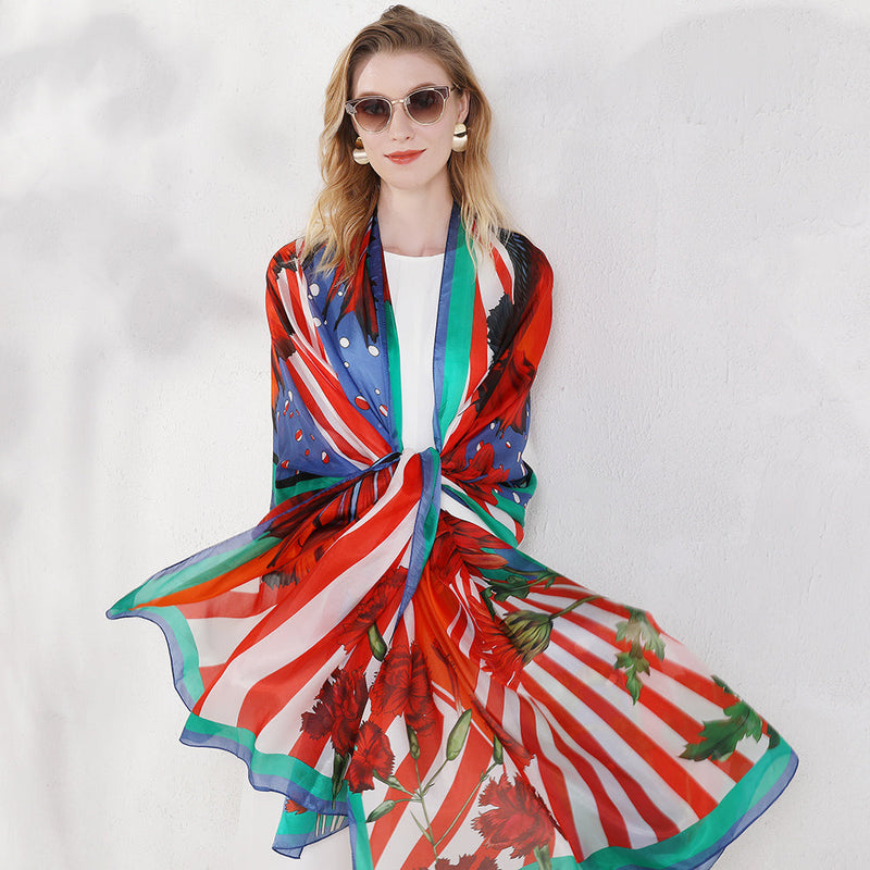 Anyyou 100% Mulberry Silk Red Long Scarf Luxury Brand Women Beach Shawl Wear Swimwear Pashimina Face Shield Foulard