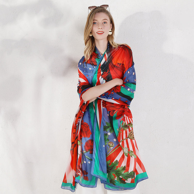 Anyyou 100% Mulberry Silk Red Long Scarf Luxury Brand Women Beach Shawl Wear Swimwear Pashimina Face Shield Foulard