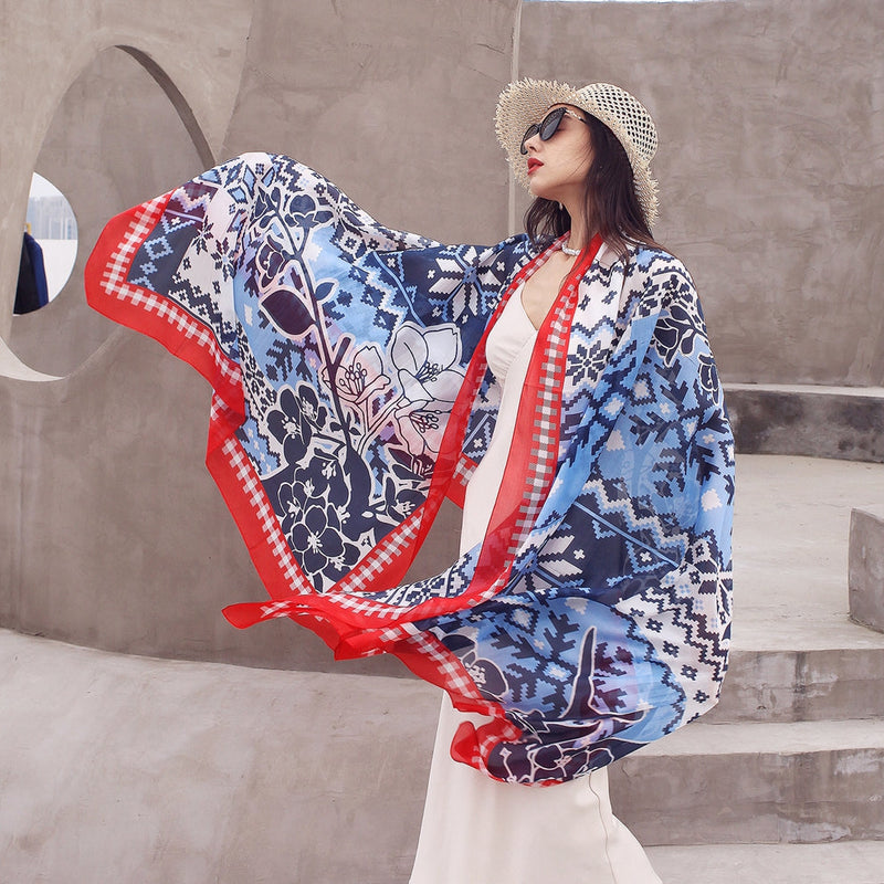 Anyyou 100% Mulberry Silk Dark Blue Long Scarf Luxury Brand Women Beach Shawl Wear Swimwear Pashimina Face Shield Foulard