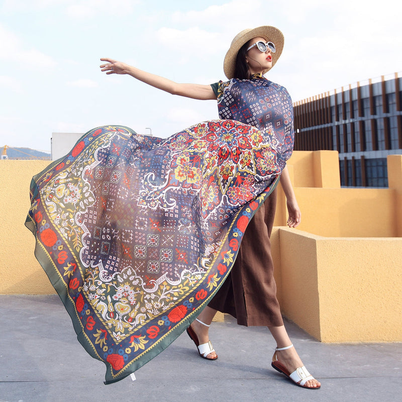 Anyyou 100% Mulberry Silk Violet Blue Long Scarf Luxury Brand Women Beach Shawl Wear Swimwear Pashimina Face Shield Foulard