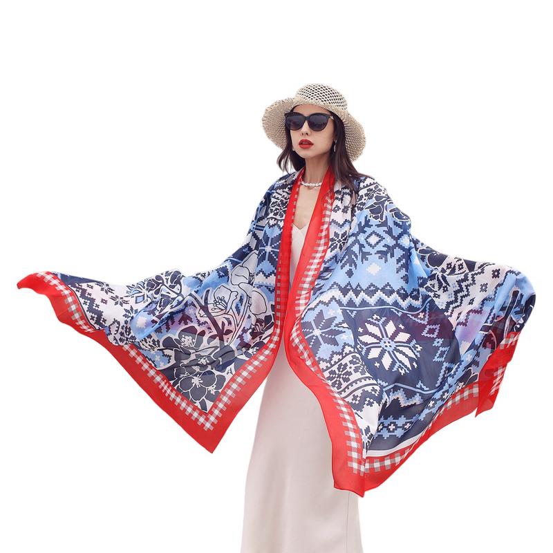 Anyyou 100% Mulberry Silk Dark Blue Long Scarf Luxury Brand Women Beach Shawl Wear Swimwear Pashimina Face Shield Foulard