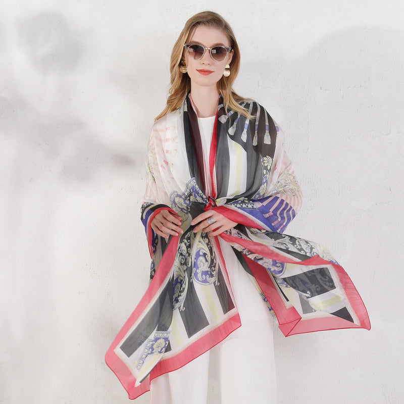 Anyyou 100% Mulberry Silk Off White Long Scarf Luxury Brand Women Beach Shawl Wear Swimwear Pashimina Face Shield Foulard