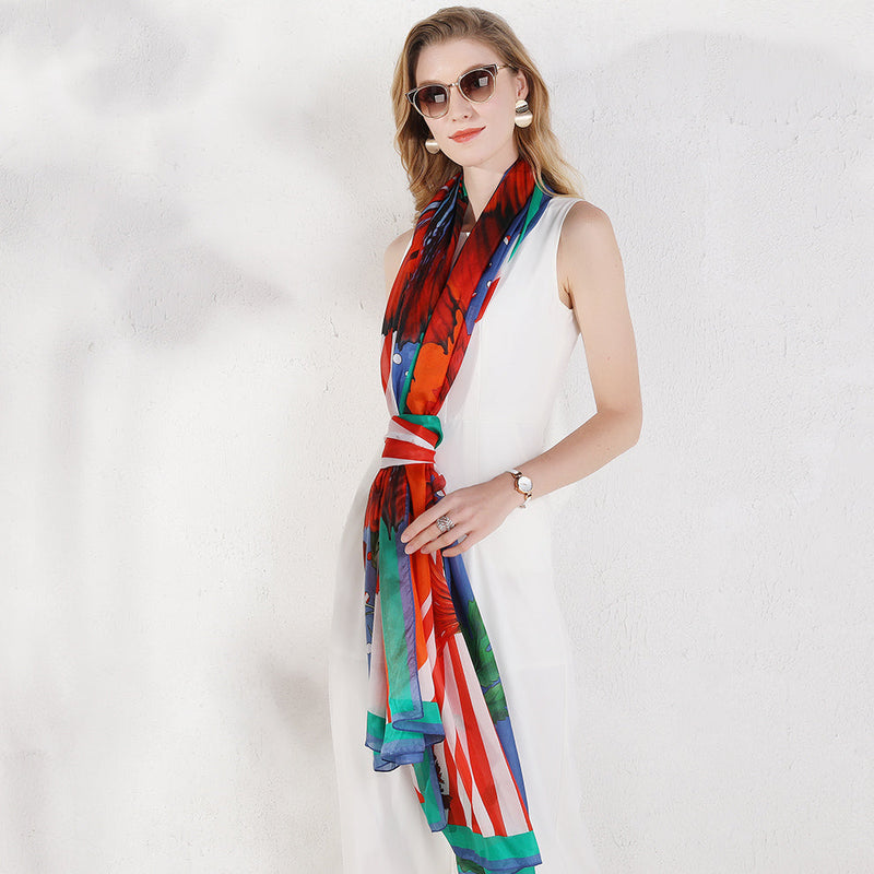 Anyyou 100% Mulberry Silk Red Long Scarf Luxury Brand Women Beach Shawl Wear Swimwear Pashimina Face Shield Foulard