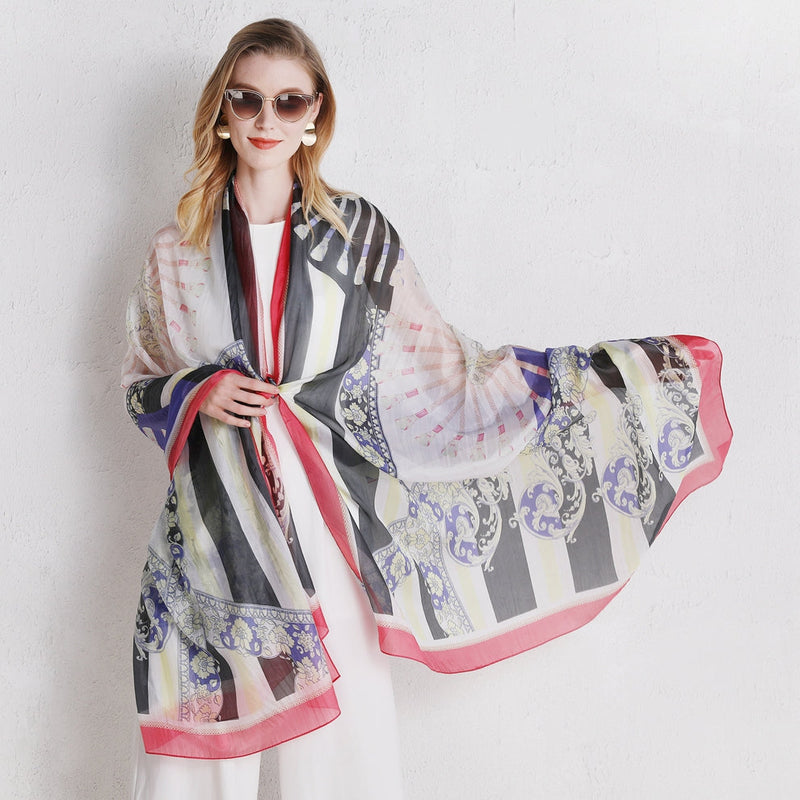 Anyyou 100% Mulberry Silk Off White Long Scarf Luxury Brand Women Beach Shawl Wear Swimwear Pashimina Face Shield Foulard