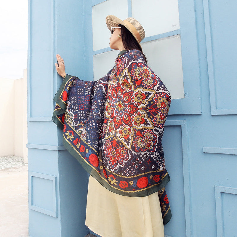 Anyyou 100% Mulberry Silk Violet Blue Long Scarf Luxury Brand Women Beach Shawl Wear Swimwear Pashimina Face Shield Foulard