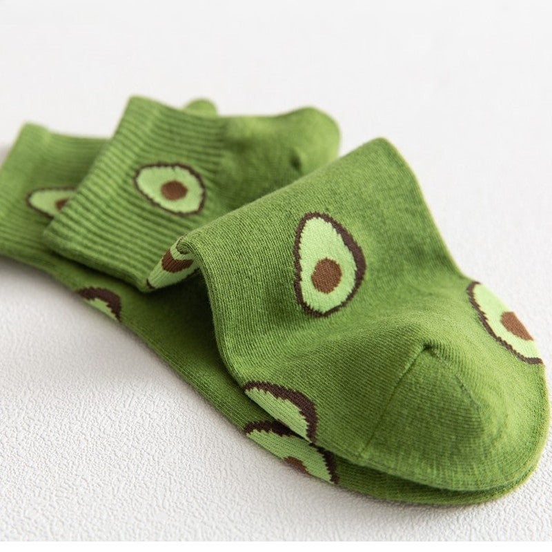Anyfootwear 5 Pairs One Size 5-9 Brwon Spring Summer Cotton Avocado Breathable School Girl For Female Ankle Socks