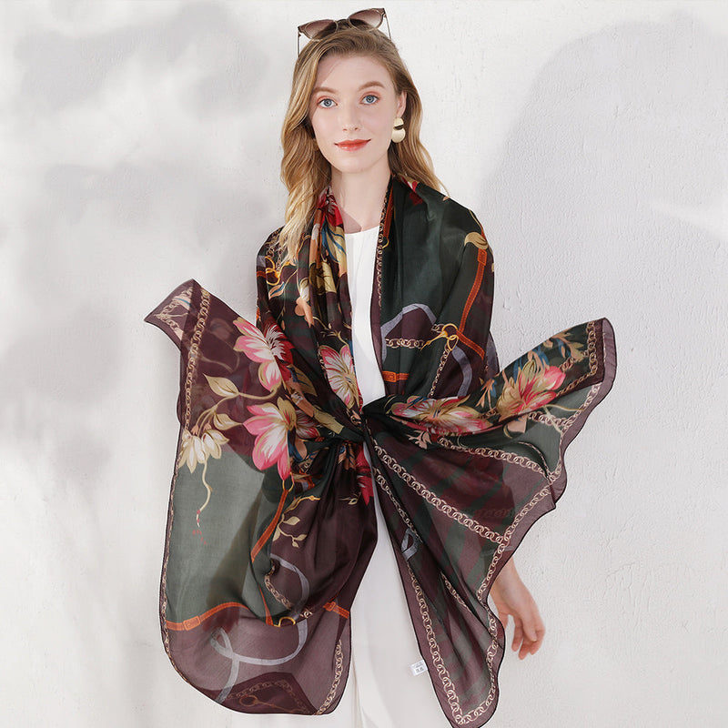 Anyyou 100% Mulberry Silk Brown Long Scarf Luxury Brand Women Beach Shawl Wear Swimwear Pashimina Face Shield Foulard