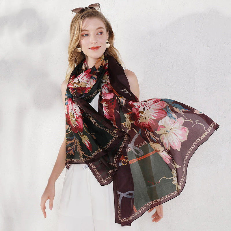 Anyyou 100% Mulberry Silk Brown Long Scarf Luxury Brand Women Beach Shawl Wear Swimwear Pashimina Face Shield Foulard