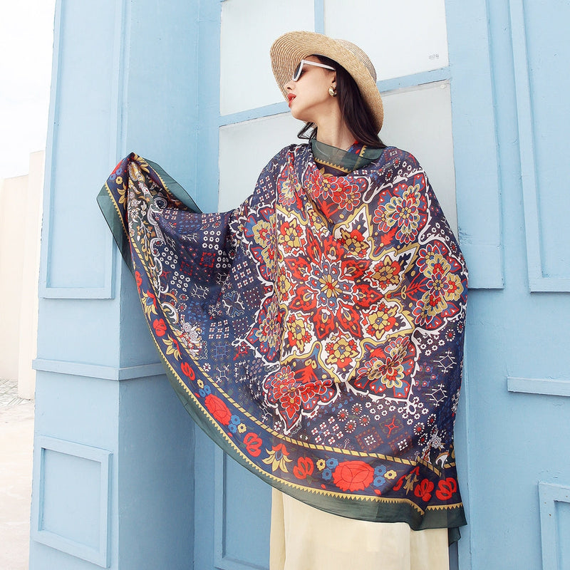 Anyyou 100% Mulberry Silk Violet Blue Long Scarf Luxury Brand Women Beach Shawl Wear Swimwear Pashimina Face Shield Foulard