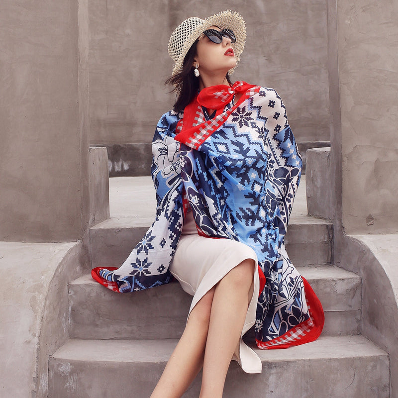 Anyyou 100% Mulberry Silk Dark Blue Long Scarf Luxury Brand Women Beach Shawl Wear Swimwear Pashimina Face Shield Foulard