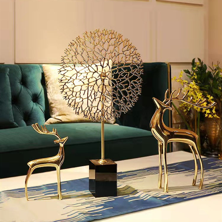 ANYHOUZ 33cm Luxury Metal Tree Tabletop Home Decor Modern Art Living Room Display House Decorative Crafts Metal Ornaments with Marble Base