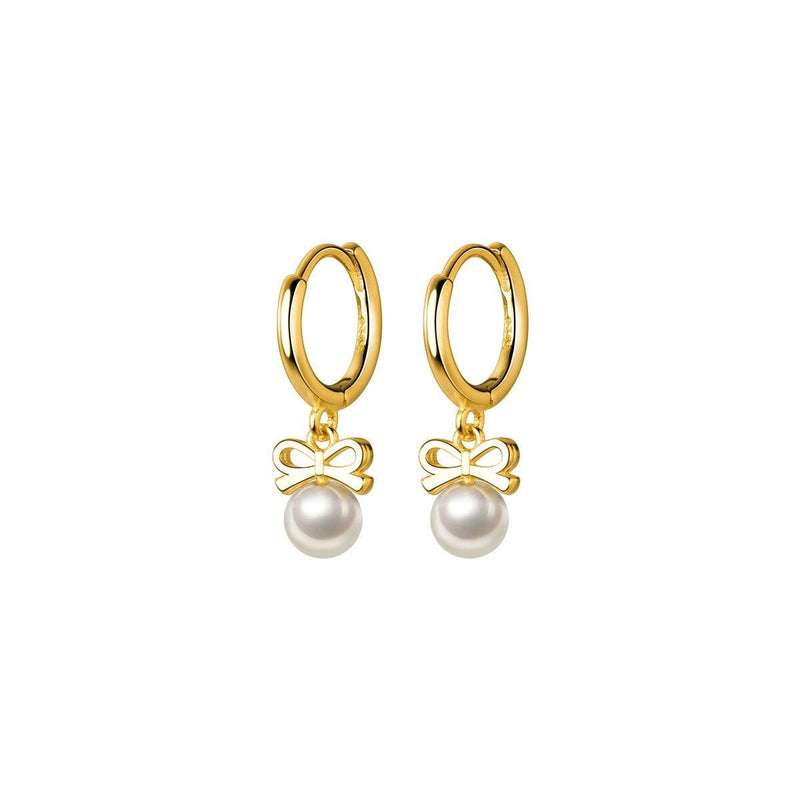 ANYCO Fashion Earrings Genuine Gold Cute Butterfly Synthetic Pearl Pendant Drop Charm Gold Plated Huggies Jewelry Women