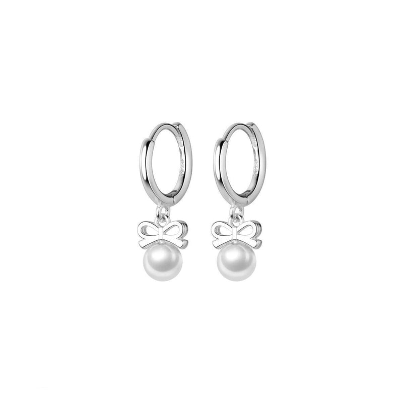 ANYCO Fashion Earrings Sterling Silver Cute Butterfly Synthetic Pearl Pendant Drop Charm Gold Plated Huggies Jewelry For Women