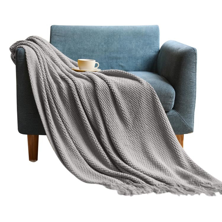 Anycozy Light Gray Knitted Waffle Throw Blanket Tassel 130x230cm