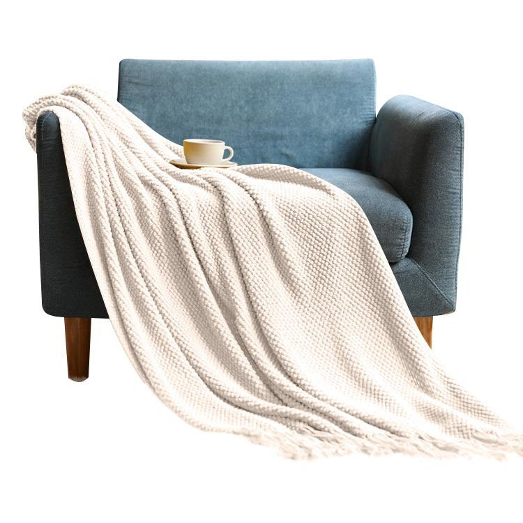 Anycozy White Knitted Waffle Throw Blanket Tassel 130x230cm