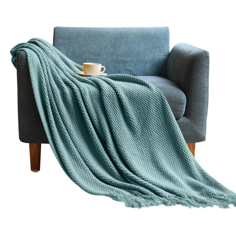 Anycozy Light Green Knitted Waffle Throw Blanket Tassel 127x172cm