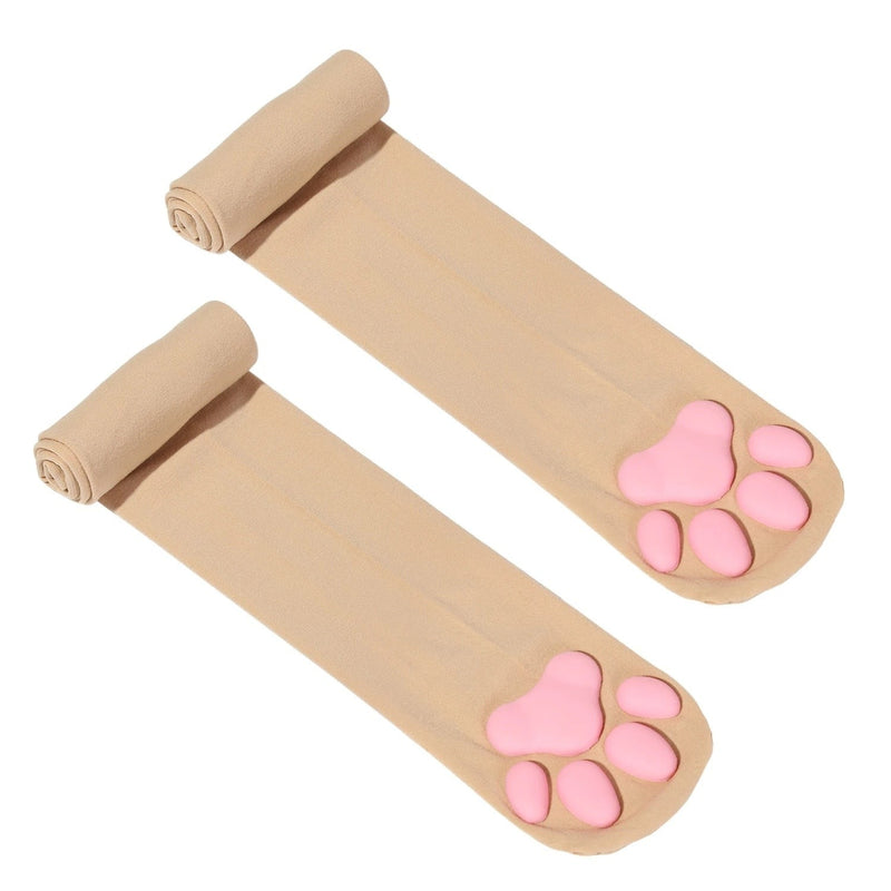 Anyfootwear 1 Pair Beige Free Size Women High Socks Stockings Lingerie 3D Cat Claw Long Socks Thigh High Compression Stockings