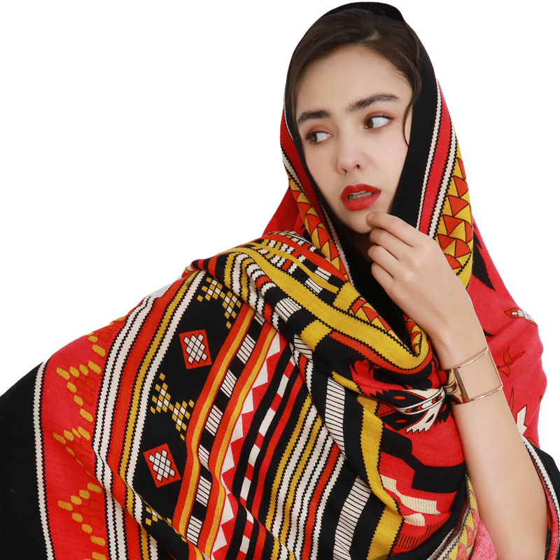 Anyyou 100% Merino Wool Red Native West  Silk Satin Large Winter Scarf Pashmina Shawl Bandana Perfect For Women Ladies Fashion Style