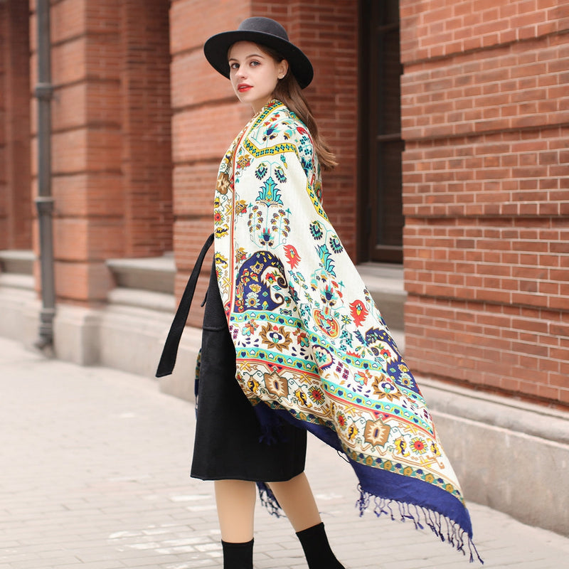 Anyyou 100% Pure Merino Wool Orange Paisley Taffeta Stylish Poncho Winter Large Scarf With Trendy Pashmina Shawl Bandana  For Womenfashion Design