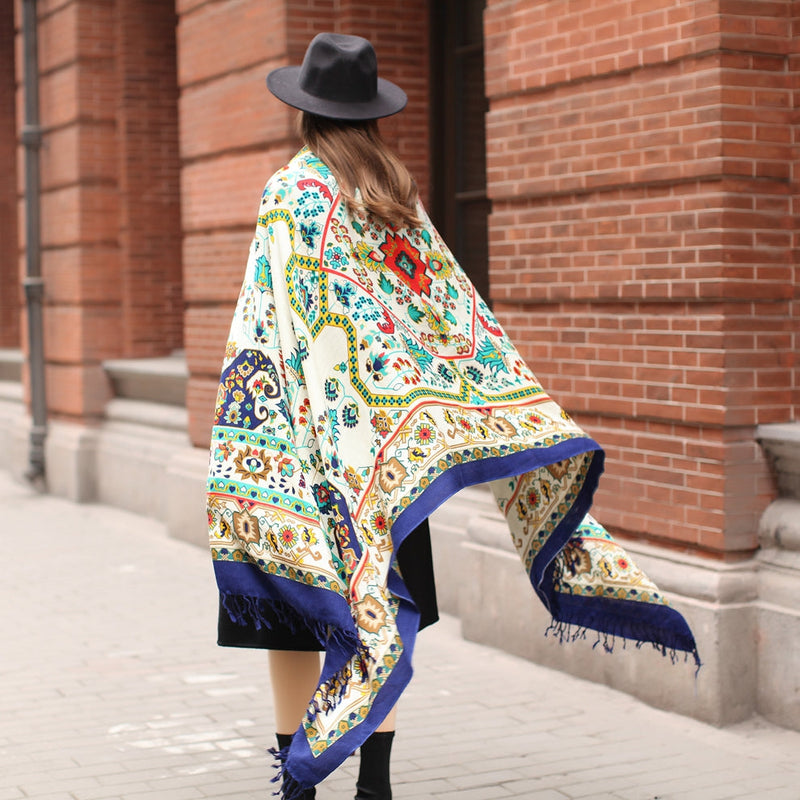 Anyyou 100% Pure Merino Wool Orange Paisley Taffeta Stylish Poncho Winter Large Scarf With Trendy Pashmina Shawl Bandana  For Womenfashion Design