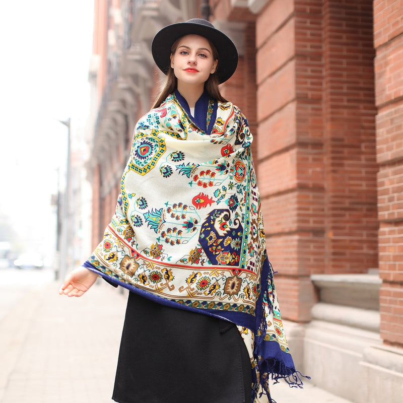 Anyyou 100% Pure Merino Wool Orange Paisley Taffeta Stylish Poncho Winter Large Scarf With Trendy Pashmina Shawl Bandana  For Womenfashion Design