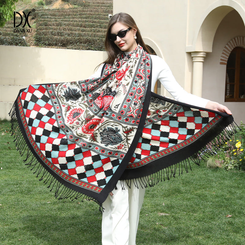 Anyyou 100% Pure Merino Wool Mixcolor Poncho Winter Large Scarf Pashmina Shawl Bandana Neck Wrap For Women