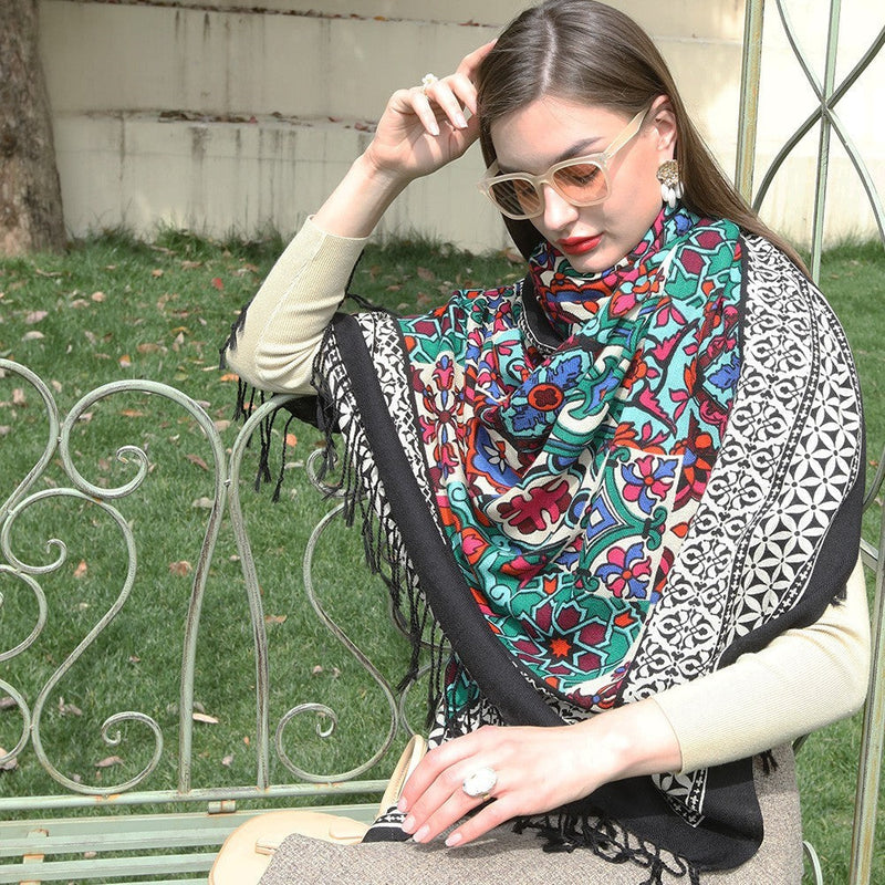 Anyyou 100% Pure Merino Wool White Poncho Winter Large Scarf Pashmina Shawl Bandana Neck Wrap For Women