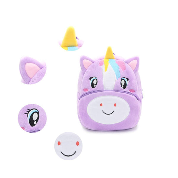 ANYKIDZ 3D Purple Unicorn Kids School Backpack Cute Cartoon Animal Style Children Toddler Plush Bag Perfect Accessories For Boys and Girls