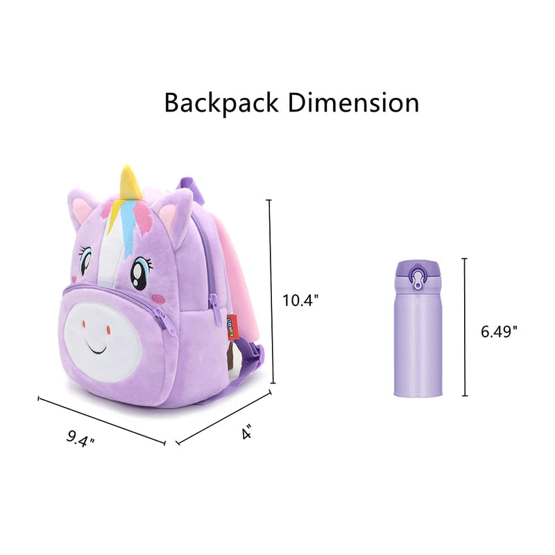 ANYKIDZ 3D Purple Unicorn Kids School Backpack Cute Cartoon Animal Style Children Toddler Plush Bag Perfect Accessories For Boys and Girls
