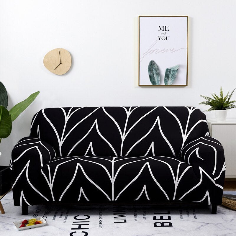 Anyseat 4-Seater Sofa Cover – Black Geometric Style Slipcover for Living Room Chair Protection
