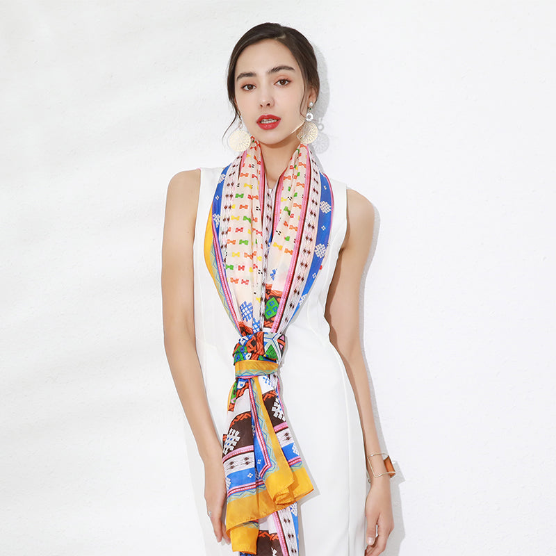 Anyyou 100% Mulberry Silk Light Yellow Long Scarf Luxury Brand Women Beach Shawl Wear Swimwear Pashimina Face Shield Foulard