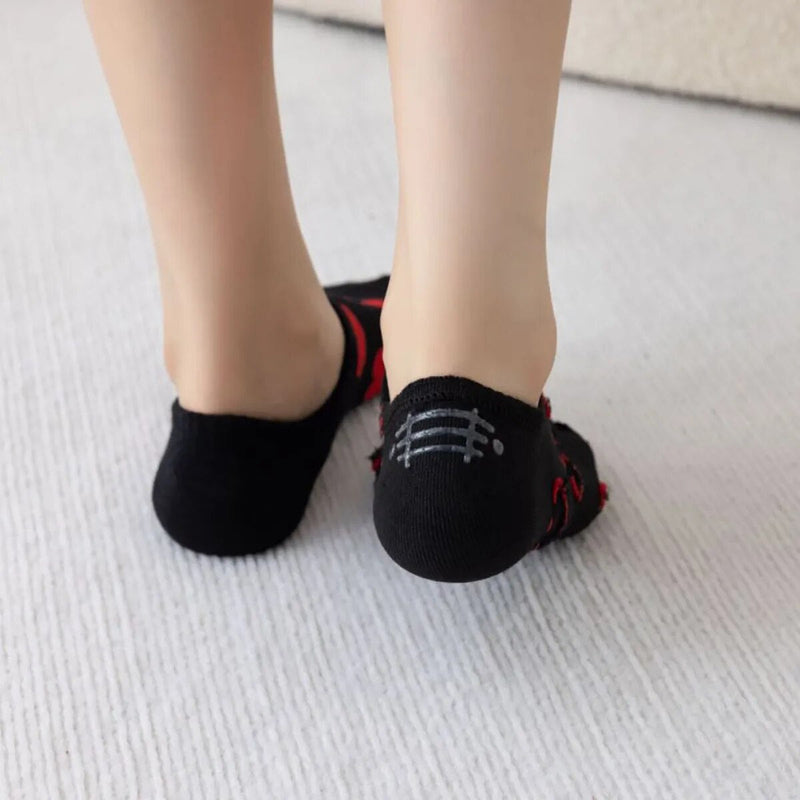 Anyfootwear 5 Pairs Size 36-39 Black with Red Hearts Fashion Socks High Quality Breathable Cotton Foor Wear for Ladies
