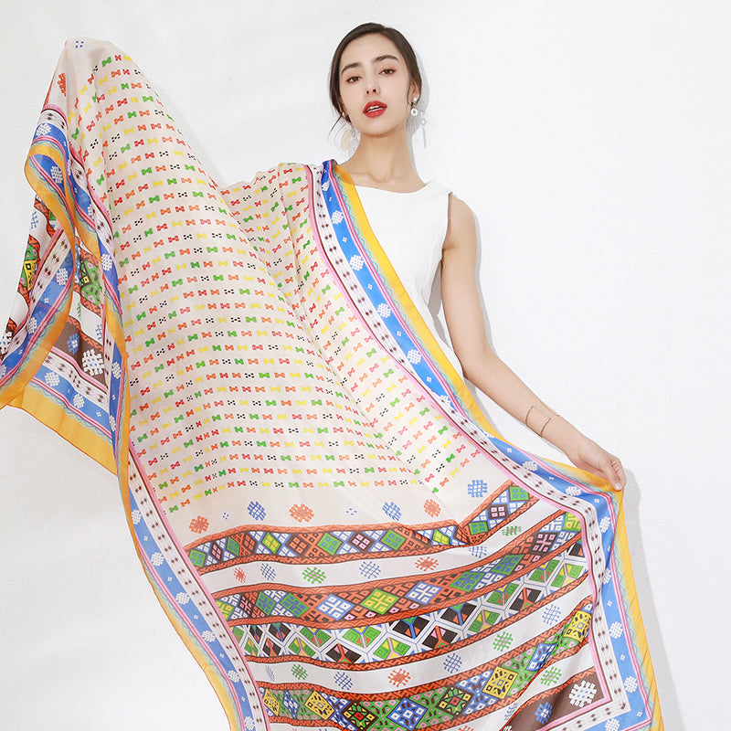 Anyyou 100% Mulberry Silk Light Yellow Long Scarf Luxury Brand Women Beach Shawl Wear Swimwear Pashimina Face Shield Foulard