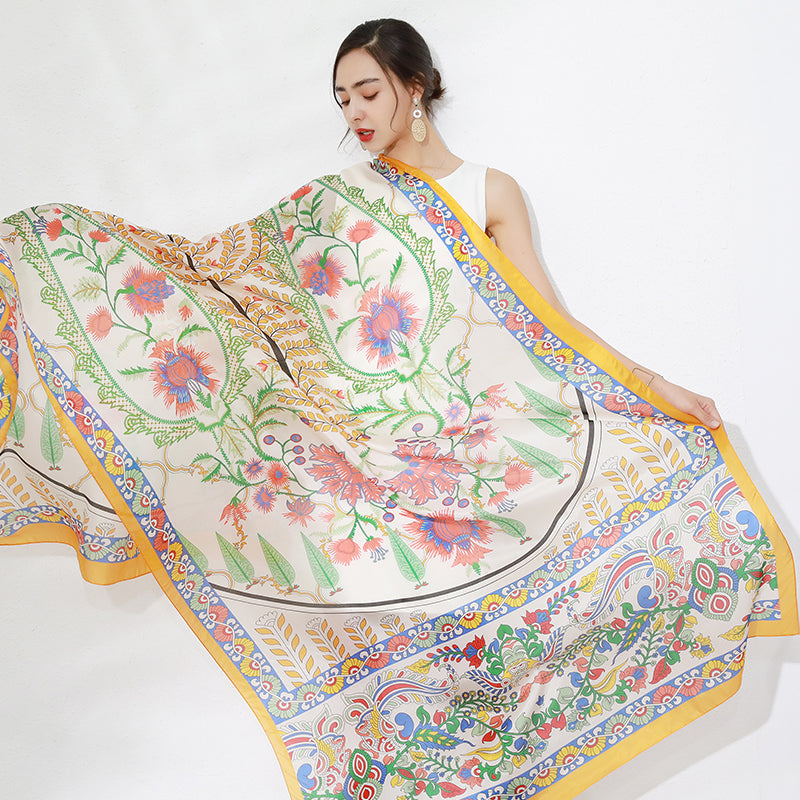 Anyyou 100% Mulberry Silk Yellow Long Scarf Luxury Brand Women Beach Shawl Wear Swimwear Pashimina Face Shield Foulard