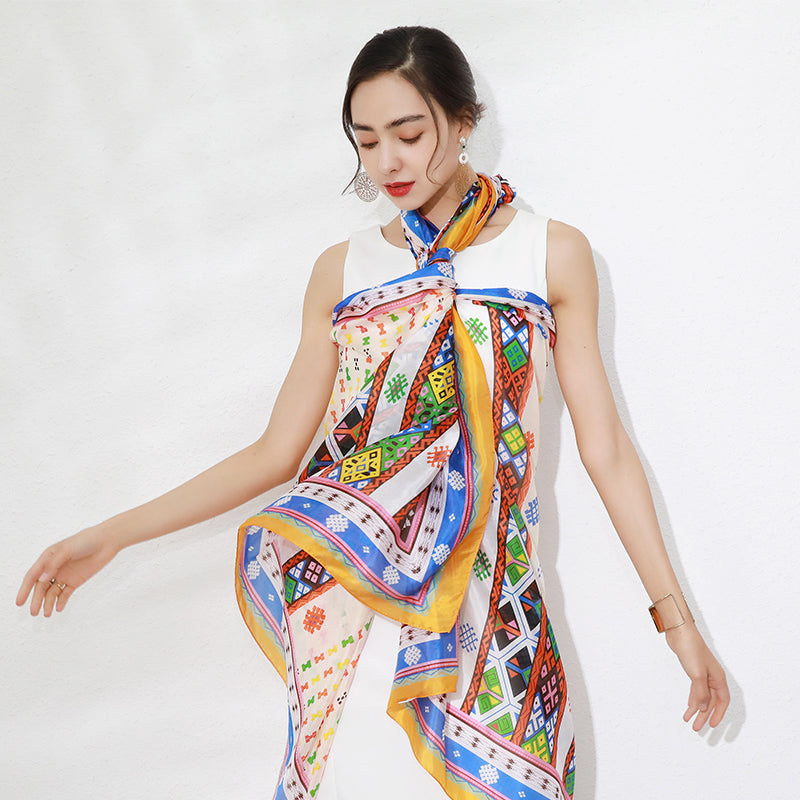 Anyyou 100% Mulberry Silk Light Yellow Long Scarf Luxury Brand Women Beach Shawl Wear Swimwear Pashimina Face Shield Foulard