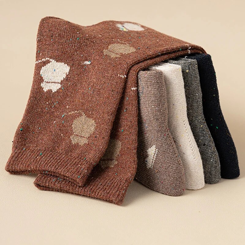 Anyfootwear 5 Pairs Size 35-40 Mixed Color Cat Cartoon Fashion Socks High Quality Woollen Stockings Foot Wear